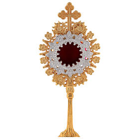 Mini Reliquiar zweifarbigen Messing gotischen Stil dreilappigen Kreuz 19.5cm