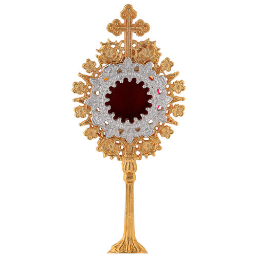 Mini Reliquiar zweifarbigen Messing gotischen Stil dreilappigen Kreuz 19.5cm 2