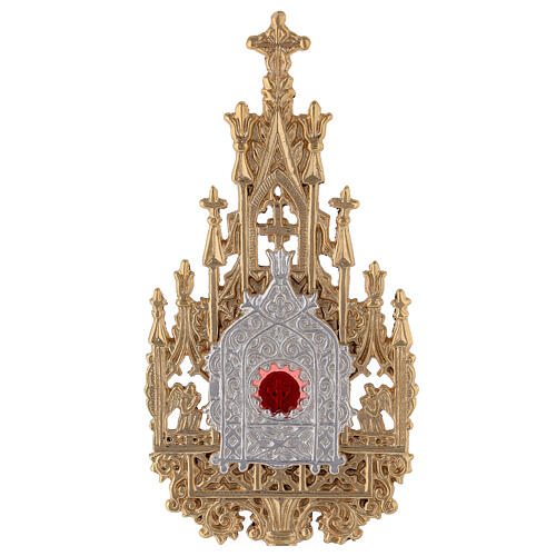 Mini Neo-Gothic reliquary h 22.5 cm in silvered golden brass 2