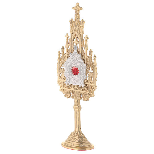 Mini Neo-Gothic reliquary h 22.5 cm in silvered golden brass 3