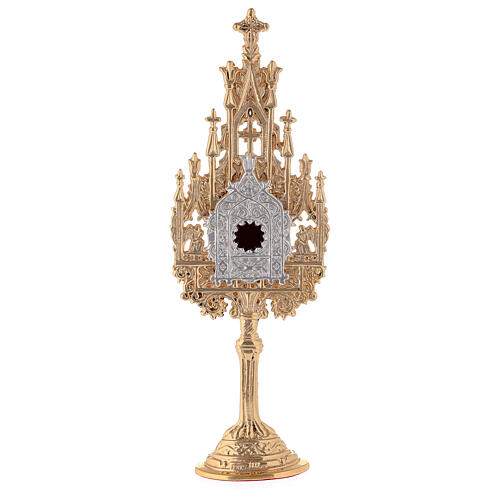 Neo-Gothic mini reliquary in golden brass h 22,5 cm 1