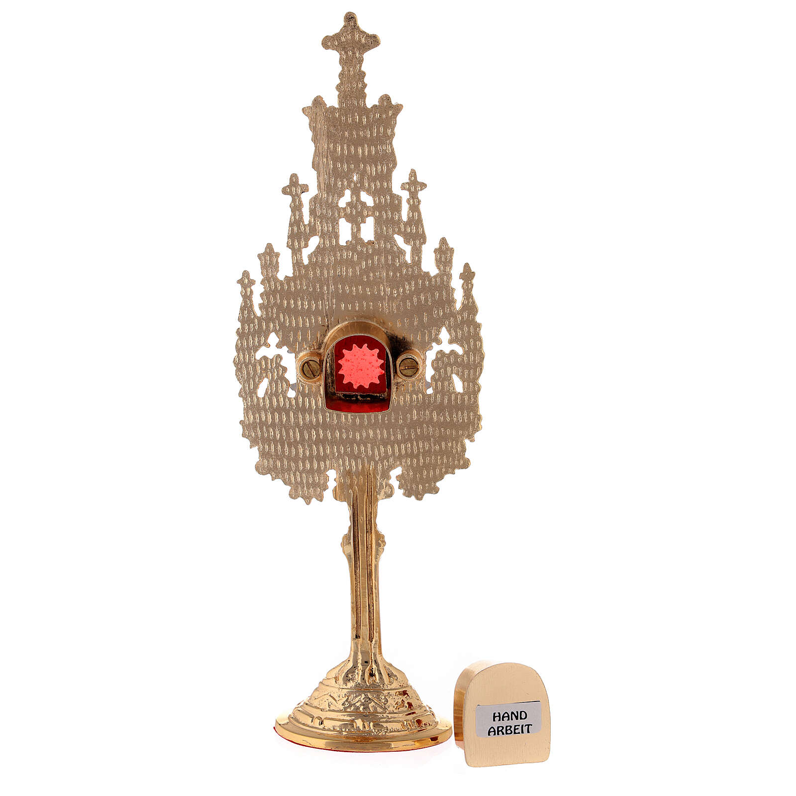 Neo-Gothic mini reliquary in golden brass h 22,5 cm