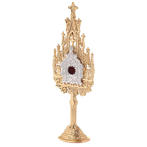 Neogothic small reliquary in gold plated brass h 9 in 3