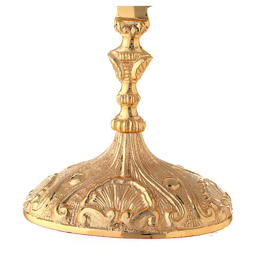 Oval reliquary with budded cross and rays, gold plated brass 28 cm 3