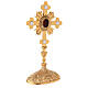 Oval reliquary with budded cross and rays, gold plated brass 28 cm s5