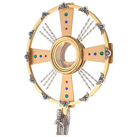 Bicoloured monstrance with blue, red and green stones, handmade 60 cm