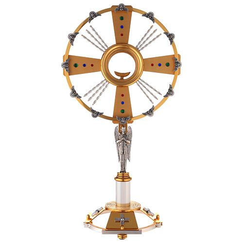 Bicoloured monstrance with blue, red and green stones, handmade 60 cm 1