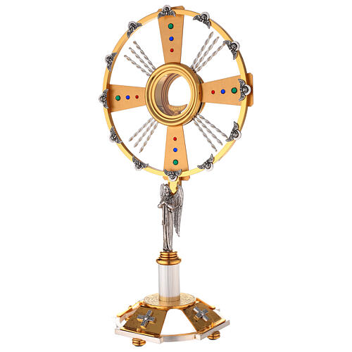 Bicoloured monstrance with blue, red and green stones, handmade 60 cm 4