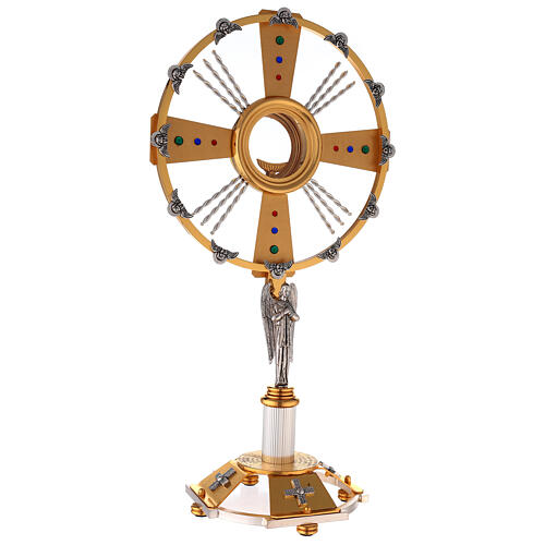 Bicoloured monstrance with blue, red and green stones, handmade 60 cm 6