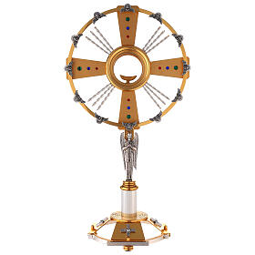 Monstrance two-toned with blue, red and green stones handmade 60 cm