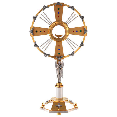 Monstrance two-toned with blue, red and green stones handmade 60 cm 1