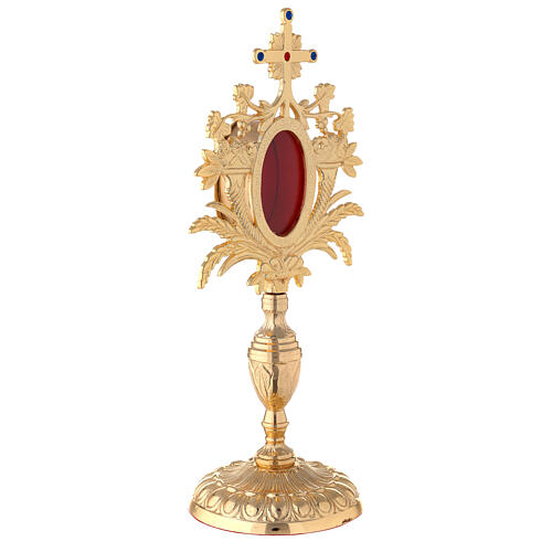 Reliquiar in barockem Stil aus vergoldetem Messing mit Kristallen, 33 cm 5