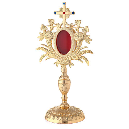 Baroque reliquary with grapes and spikes, gold plated brass and crystals 33 cm 1