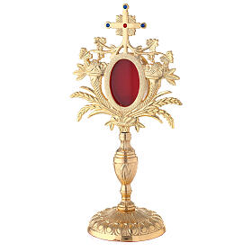 Reliquiario barocco uva grano 33 cm ottone dorato cristalli