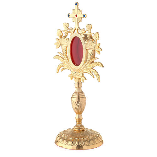 Reliquiario barocco uva grano 33 cm ottone dorato cristalli 4
