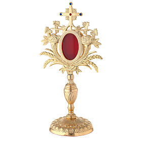 Relikwiarz barokowy winogron kłosy 33 cm mosiądz pozłacany kryształy