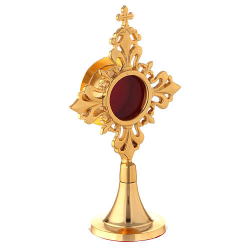 Circular reliquary with fleur de lys, gold plated brass 17 cm 4