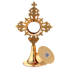 Round reliquary with lilies in gold plated brass 6 3/4 in s5