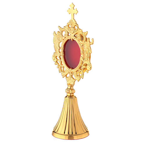 Reliquary with angels and oval box, gold plated brass 22 cm 3