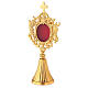 Gold plated brass reliquary with angels oval viewing window 8 3/4 in s1