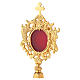 Gold plated brass reliquary with angels oval viewing window 8 3/4 in s2