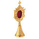 Gold plated brass reliquary with angels oval viewing window 8 3/4 in s4