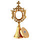 Gold plated brass reliquary with angels oval viewing window 8 3/4 in s5
