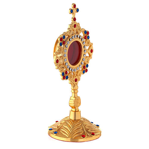 Gold plated brass reliquary with crystals and rose 8 in 5