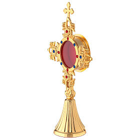 Gold plated brass reliquary with crystals and leaf fruit pattern 9 3/4 in s3