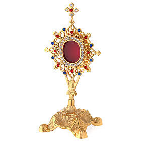 Reliquiar aus vergoldetem Messing im barocken Stil mit Kristallen, 24 cm