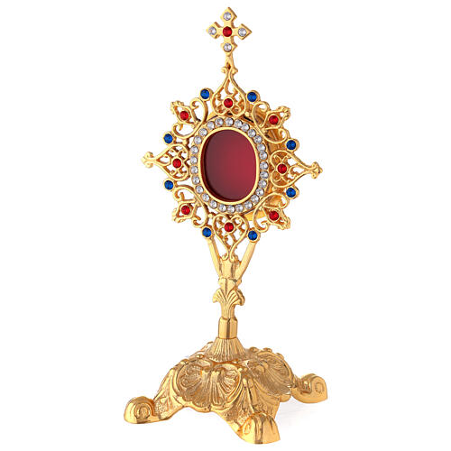 Reliquiar aus vergoldetem Messing im barocken Stil mit Kristallen, 24 cm 1