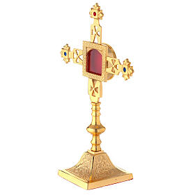 Squared reliquary with Latin cross, gold plated brass 25 cm