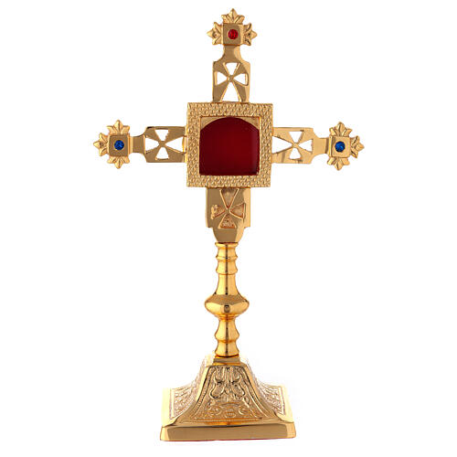 Squared reliquary with Latin cross, gold plated brass 25 cm 1