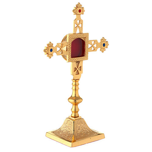 Squared reliquary with Latin cross, gold plated brass 25 cm 3