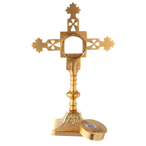 Relikwiarz kształt kwadratowy, krzyż łaciński, mosiądz pozłacany 25 cm 4