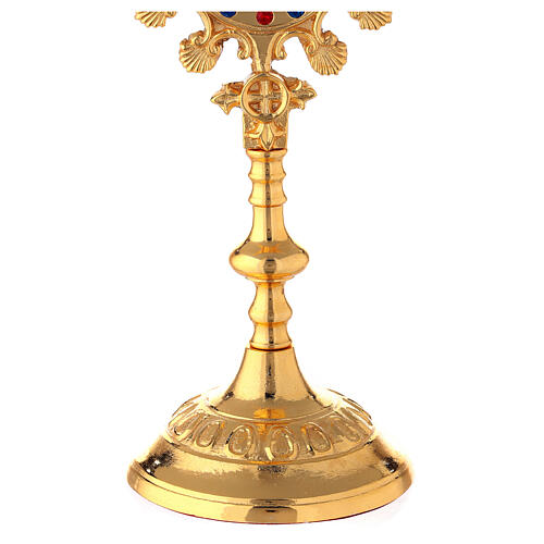 Reliquary with shell pattern, gold plated brass and crystals 25 cm 3