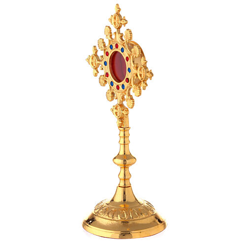 Reliquary with shell pattern, gold plated brass and crystals 25 cm 4