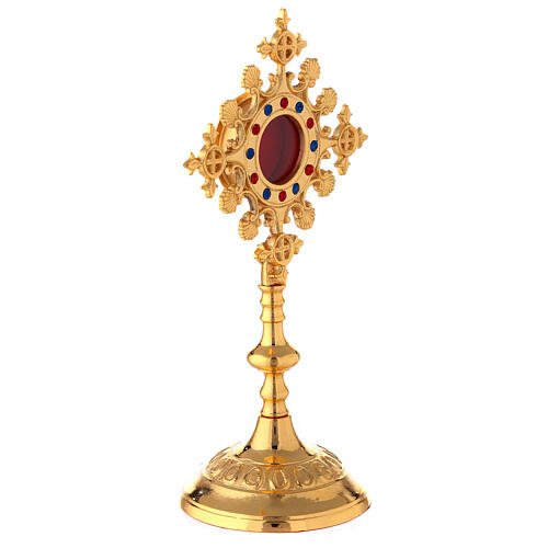 Reliquary with shell pattern, gold plated brass and crystals 25 cm 5
