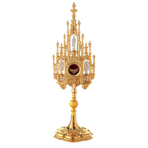 Neo-Gothic monstrance for wafers in two-tone brass, 3 cm 1