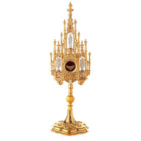 Neogothic monstrance of bicolored brass for hosts of 1.2 in