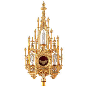 Neogothic monstrance of bicolored brass for hosts of 1.2 in