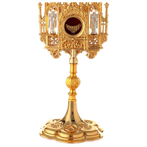 Neogothic monstrance of bicolored brass for hosts of 1.2 in 3