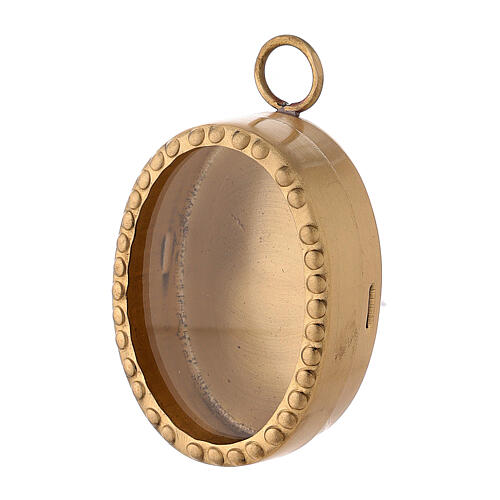 Reliquiario da parete ovale perline ottone dorato 6 cm 2