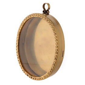 Oval wall shrine in golden brass with beads, 10 cm
