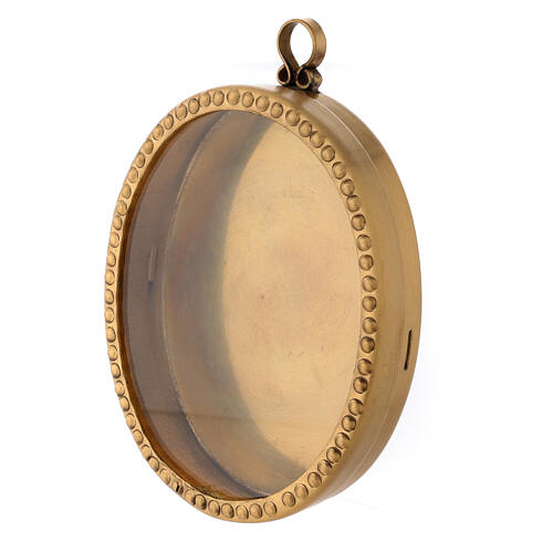 Oval wall shrine in golden brass with beads, 10 cm 2