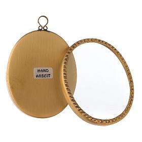 Wall oval reliquary of gold plated brass 4 in beads s3