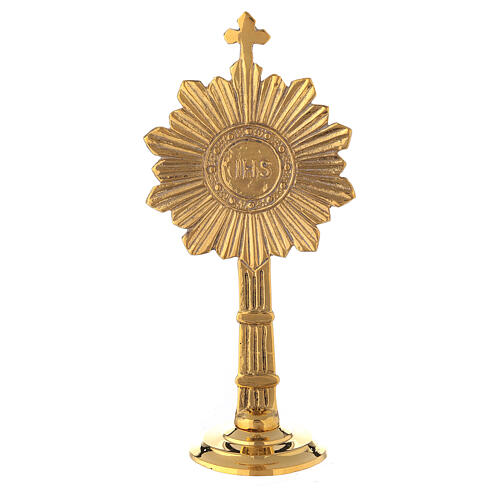 Small monstrance IHS and sun-like rays gold plated brass 6 in 2