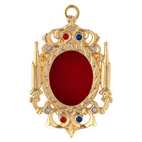 Wall gothic reliquary of gold plated brass and colorful crystals