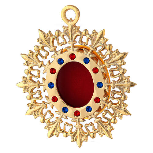 Wall reliquary sunburst design gold plated brass and crystals 1