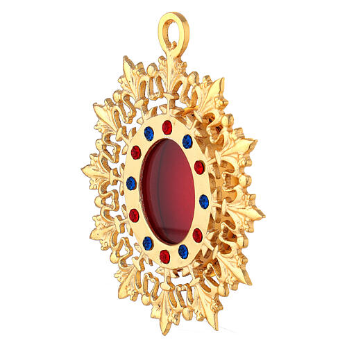 Wall reliquary sunburst design gold plated brass and crystals 2